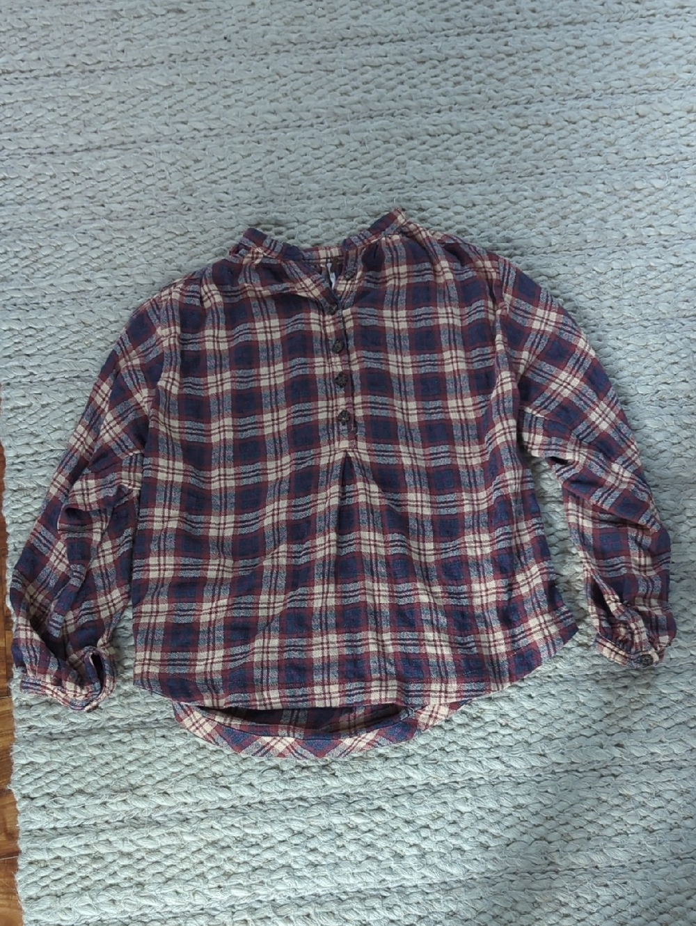 Free People Plaid Button-Popover Top - Navy & Cream & Red